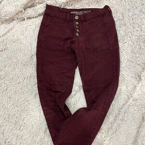 American Eagle burgundy moto jeggings